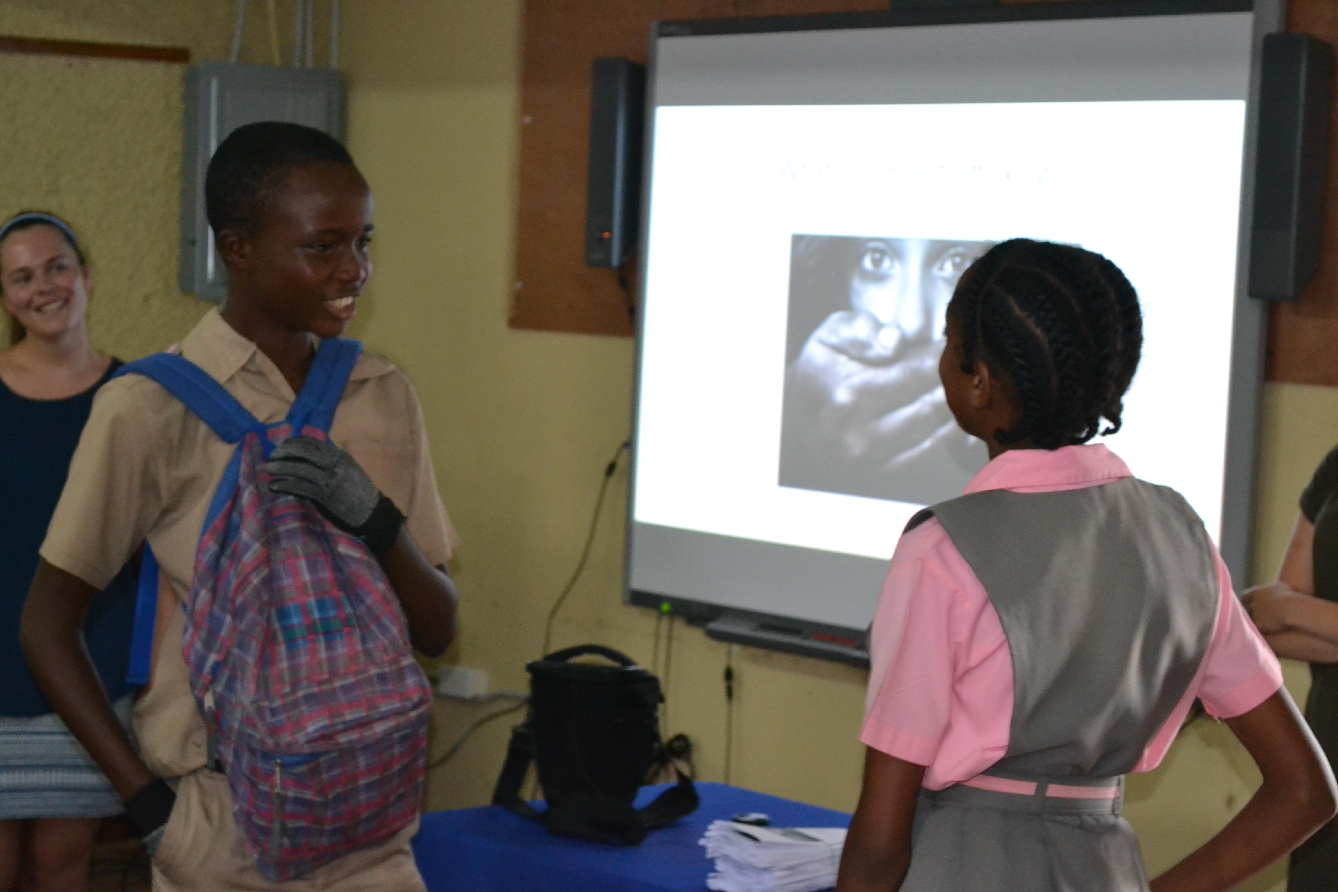 At her Human Rights placement in Jamaica, a Projects Abroad intern leads a workshop with children on their rights. Jamaican school children discuss their rights during a workshop led by a Projects Abroad Human Rights intern.